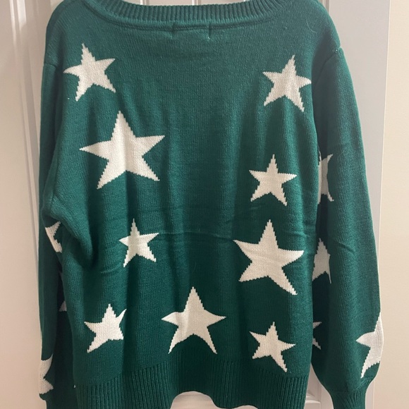 NWT Zenana Green & White Star Sweater XL - Picture 5 of 5